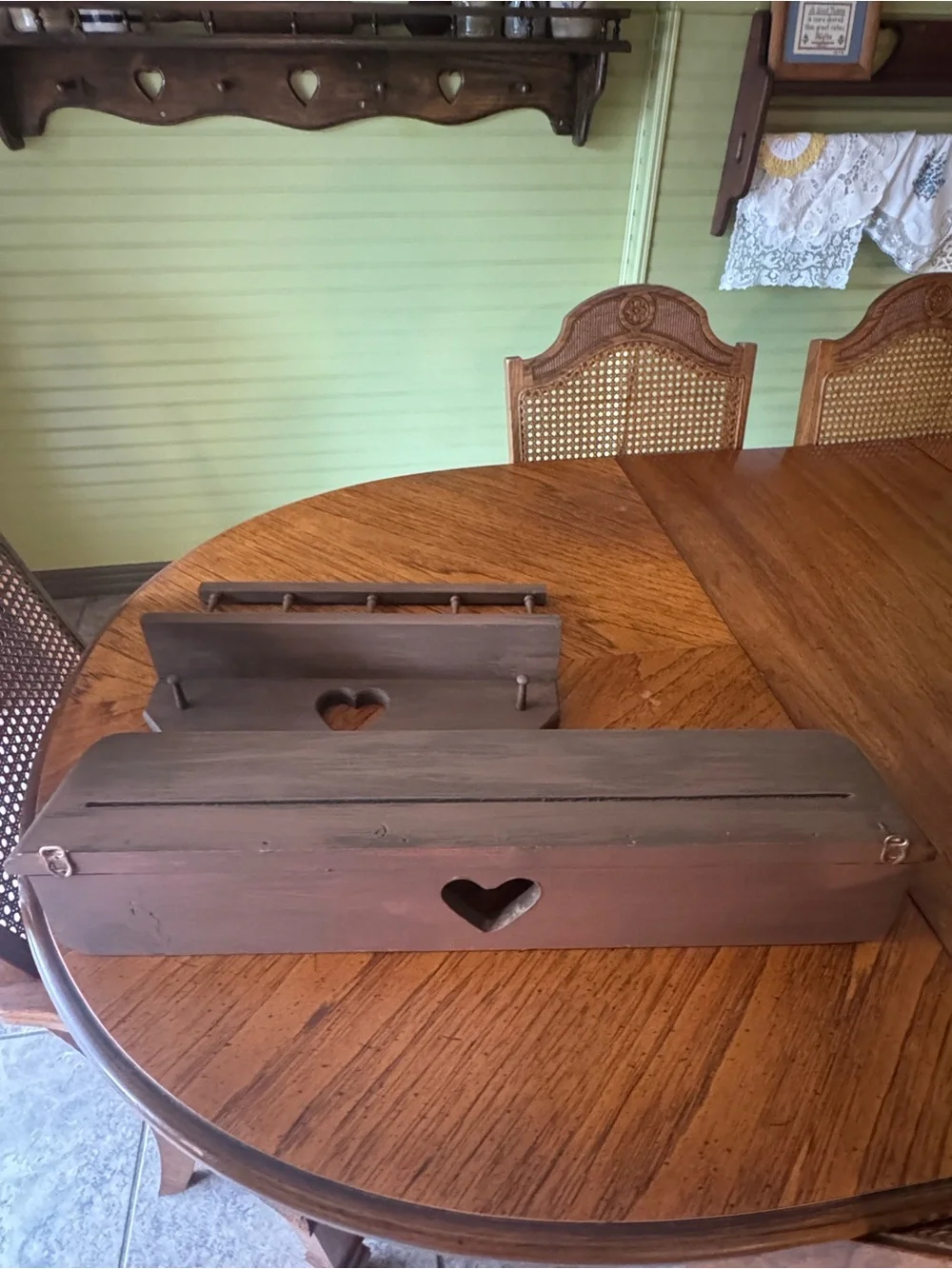 Brown Wooden Heart Wall Shelf with Hooks - Brand